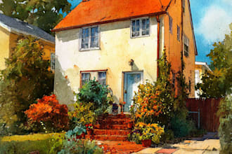 do an watercolor house portrait