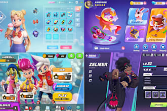 design 2d game UI UX, mobile game interface and hud for unity games