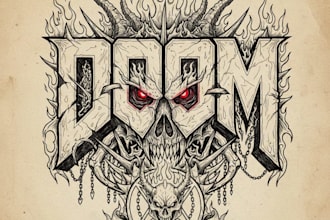 create a unique hand drawn doom logo