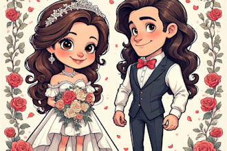 create a romantic couple portrait in my art style