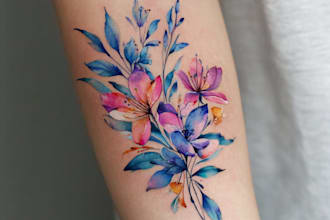 create a beautiful watercolor flowers tattoo design for you