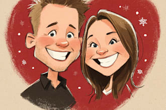 illustration christmas caricature, office holiday caricature, family caricature