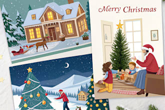 draw christmas illustrations and cards for you