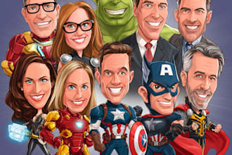 make a superhero caricature for a family or a business group