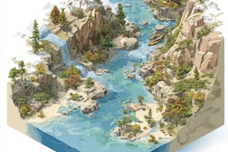 draw a unique vector or isometric map illustration