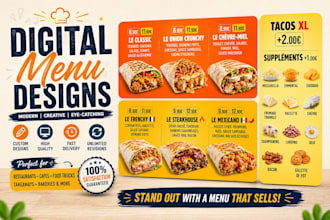 design digital food menu board for restaurant and caffe