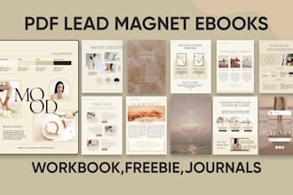 design PDF lead magnets, ebook, workbook, journal, and canva templates