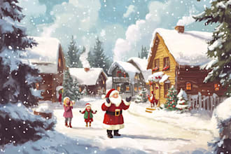 create a beautiful illustrated christmas card