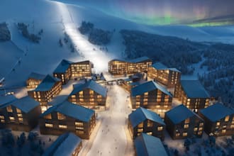 do 3d cgi unreal engine luxury resort, hotel, winter resort, masterplan design