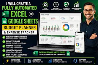 create a fully automate excel, or google sheets budget planner, expense tracker