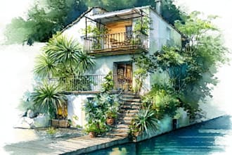 house and building photo into watercolor art