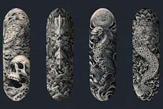 draw custom tattoo design realistic, full sleeve tattoo