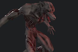 model 3d creature, werewolf monster for unreal engine 5 and game development