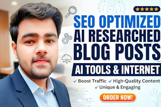 write seo optimized ai researched blog posts about ai tools and internet