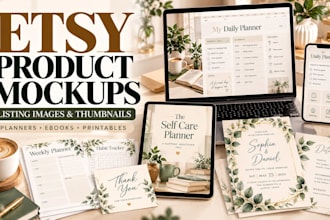 create eye catching etsy digital product mockups, listing images, and thumbnails