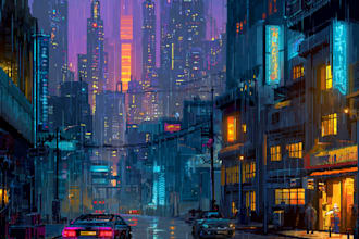 make a cyberpunk futuristic city and background