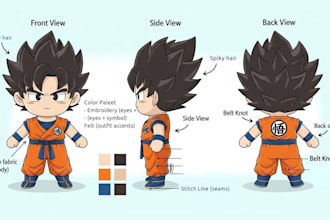 custom plush toy anime character reference sheet stuffed toy illustration