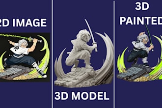 design 2d image to 3d model print and paint character stl 3d printing model