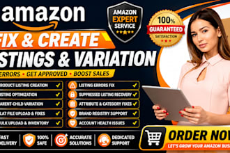 create amazon product listings, amazon variation and fix amazon listing issues