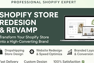redesign shopify store, dropshipping store, revamp, or website redesign