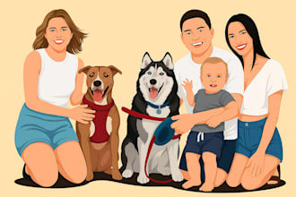 do your portre,family photo or anything you want in illustrate,vector style draw