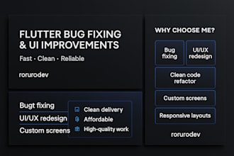 fix any flutter bug and create high quality custom UI screens for your mobile ap