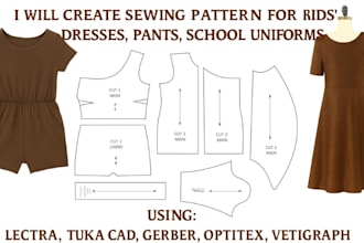 create sewing patterns for kids dresses, rompers, pants, school uniform