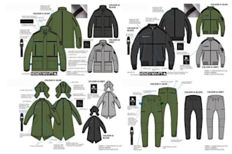 produce the best garment tech pack flat sketch and activewear tech pack