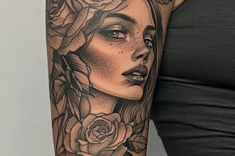 draw custom tattoo design realistic, full sleeve tattoo