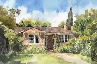 painted watercolor house portrait of your home