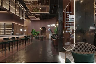 do restaurant 3d interior rendering dining space bar and cafe lounge design