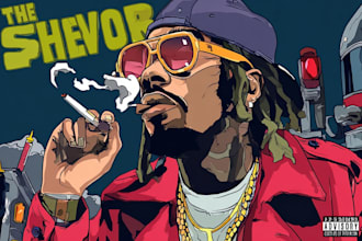 design cool cartoon album cover art for hip hop, rap, rock, punk, ep, mixtape