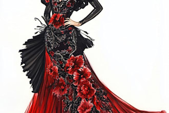 draw a fashion illustration, sketch, portrait