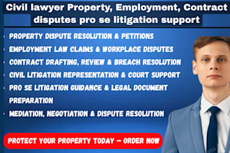 civil lawyer property, employment, contract disputes pro se litigation support