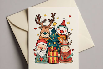 illustration christmas book, holiday funny cartoon caricature card