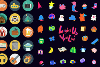 do colourful game icons, 2d flat icons, skill icons, UI icons, items and objects