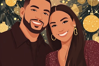 holiday couple portrait digital illustration