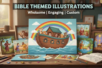 bible themed illustration, children story picture book, bible story illustration