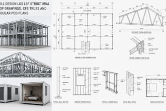 design lgs lsf structural shop drawings, cfs truss and modular pod plans