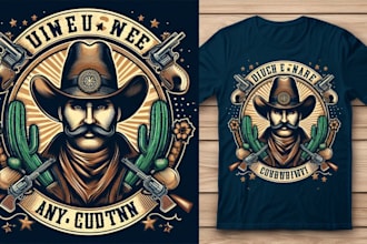 do high quality vintage cowboy cactus logo with t shirt design