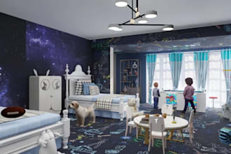 create adorable 3d interior designs for nursery, playroom, and kids spaces