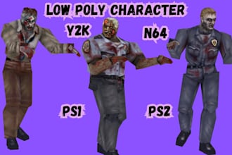 retro low poly y2k psx, ps1, n64, for 3d character 3d vtuber rig and animate