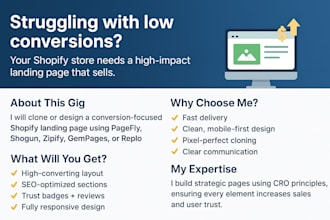 clone or design shopify landing page using pagefly shogun zipify gempage replo