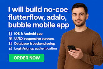 build no code flutterflow adalo bubble mobile app for ios and android