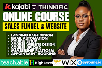 kajabi online course website design, kajabi landing page systemeio sales funnel