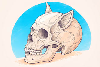 hand drawn style skull animal illustration