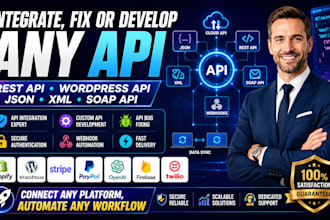 integrate, fix or develop any api, rest api, wordpress api, json, xml, soap api