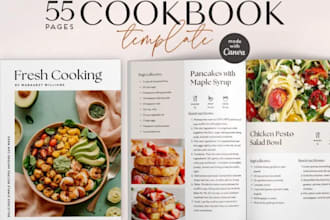 canva recipe book meal log kitchen binder cooking notes grocery planner sheets