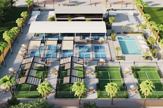 do 3d padel court design, pickleball, tennis court, padel design