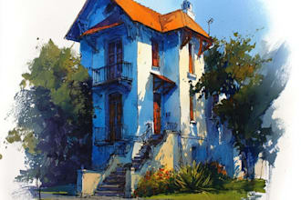 paint your house in watercolor painting style